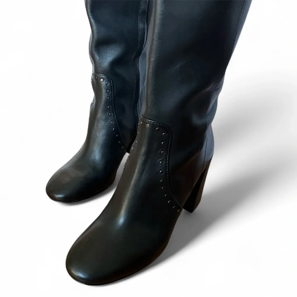 Coach Falon Black Leather Knee-High Women's Boots Chunky Heel Sz 9.5 SOOL